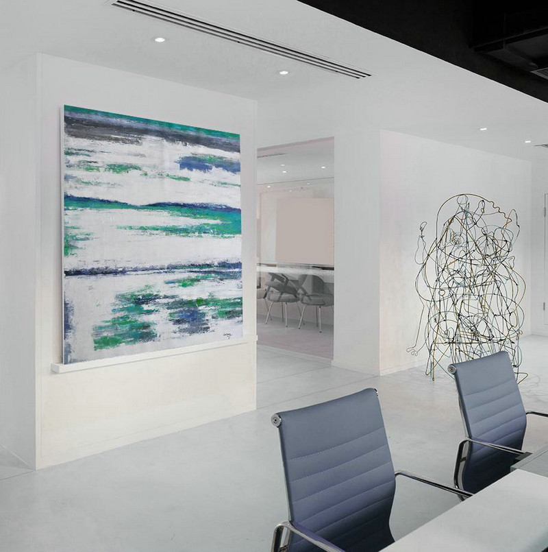 Original Artwork Extra Large Abstract Painting,Large Abstract Landscape Oil Painting On Canvas,Hand Painted Abstract Art,Green,White,Blue.etc